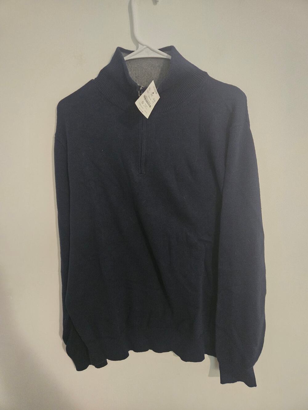NWT Cotton quarter-zip sweater mens navy blue size large 100% cotton style BF091
